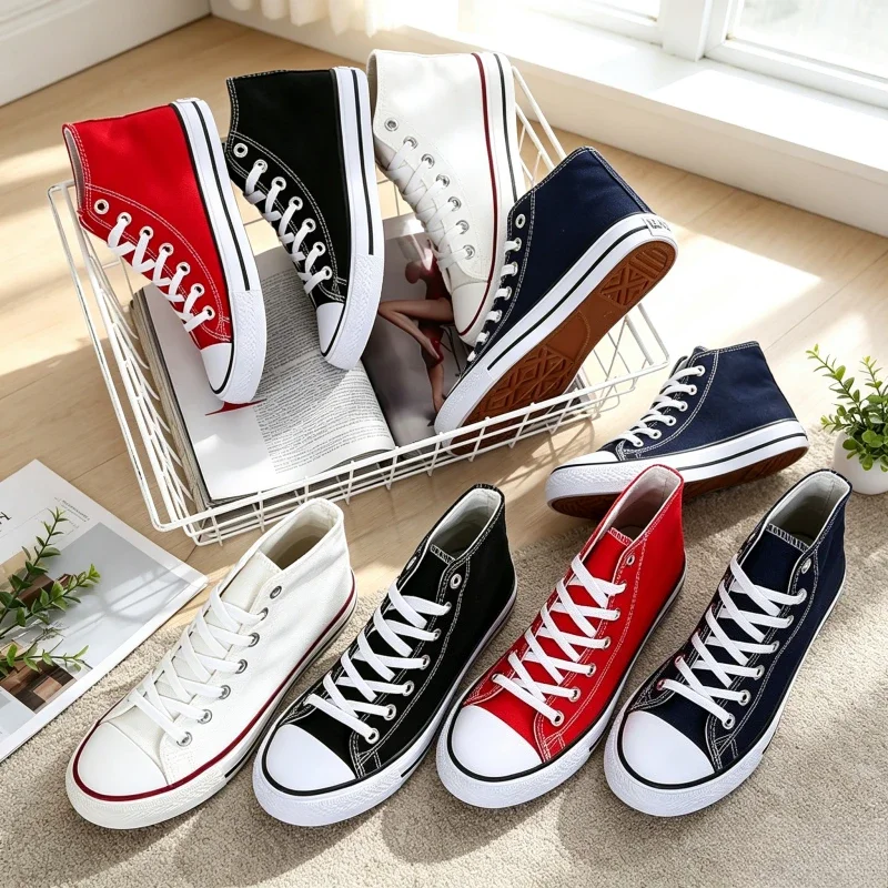 2027 Fashion Breathable Vulcanized Leisure Canvas New Classic High Top Comfortable Sports Flat Walking Comfortable Sneakers