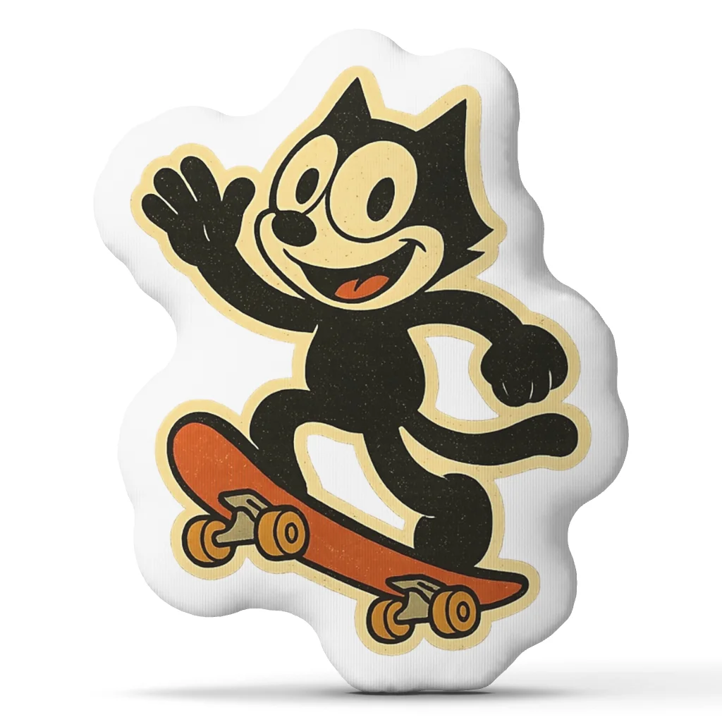 Vintage Felix the Cat Skateboard Throw Pillow Shaped Stuffed Cushion Retro Decorative Pillow for Skateboarder Home Decor Sofa