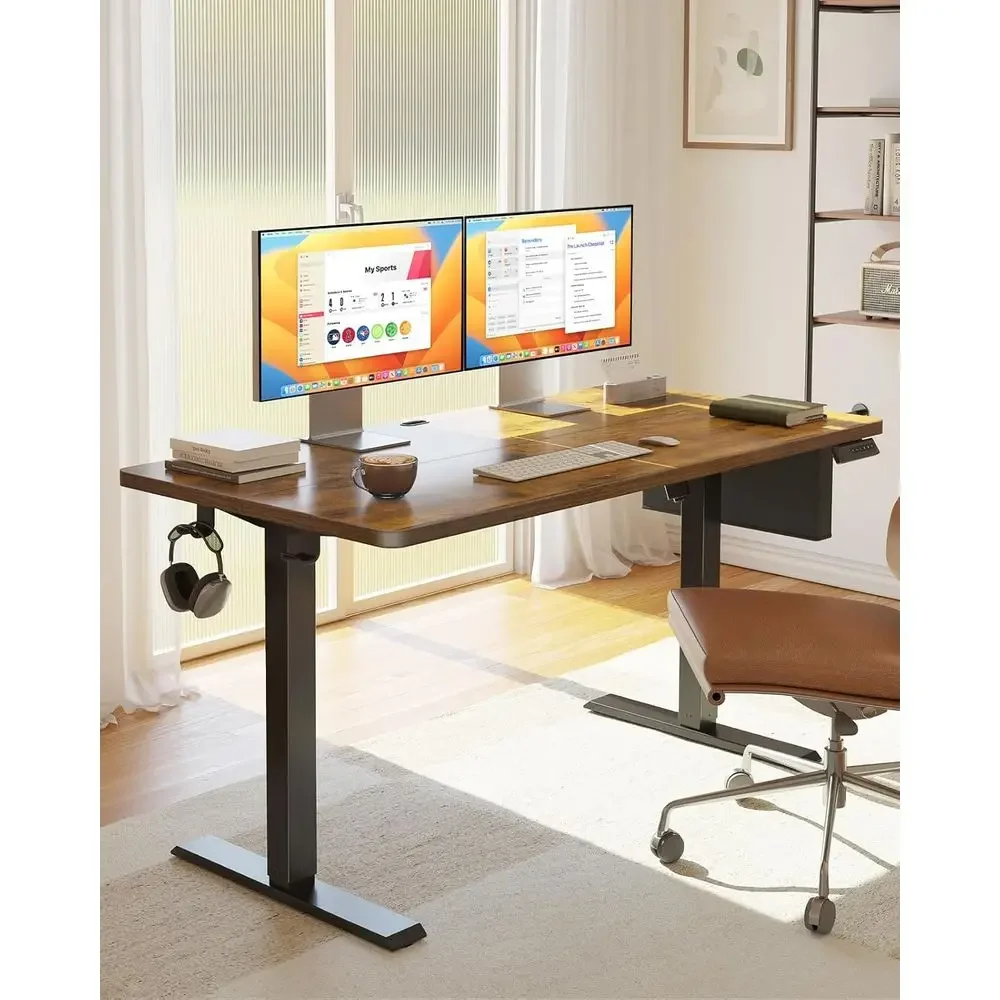 

Special OfferVintage Brown 63x24 Electric Height-Adjustable Desk With Storage, Memory Presets For Home & Office Use