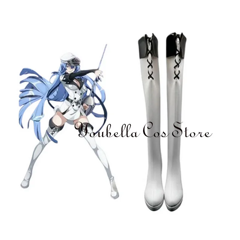 Esdese Esdeath zapatos de Cosplay Anime Cos Cosplay disfraz Prop zapatos Botas Largas para fiesta de Halloween Con