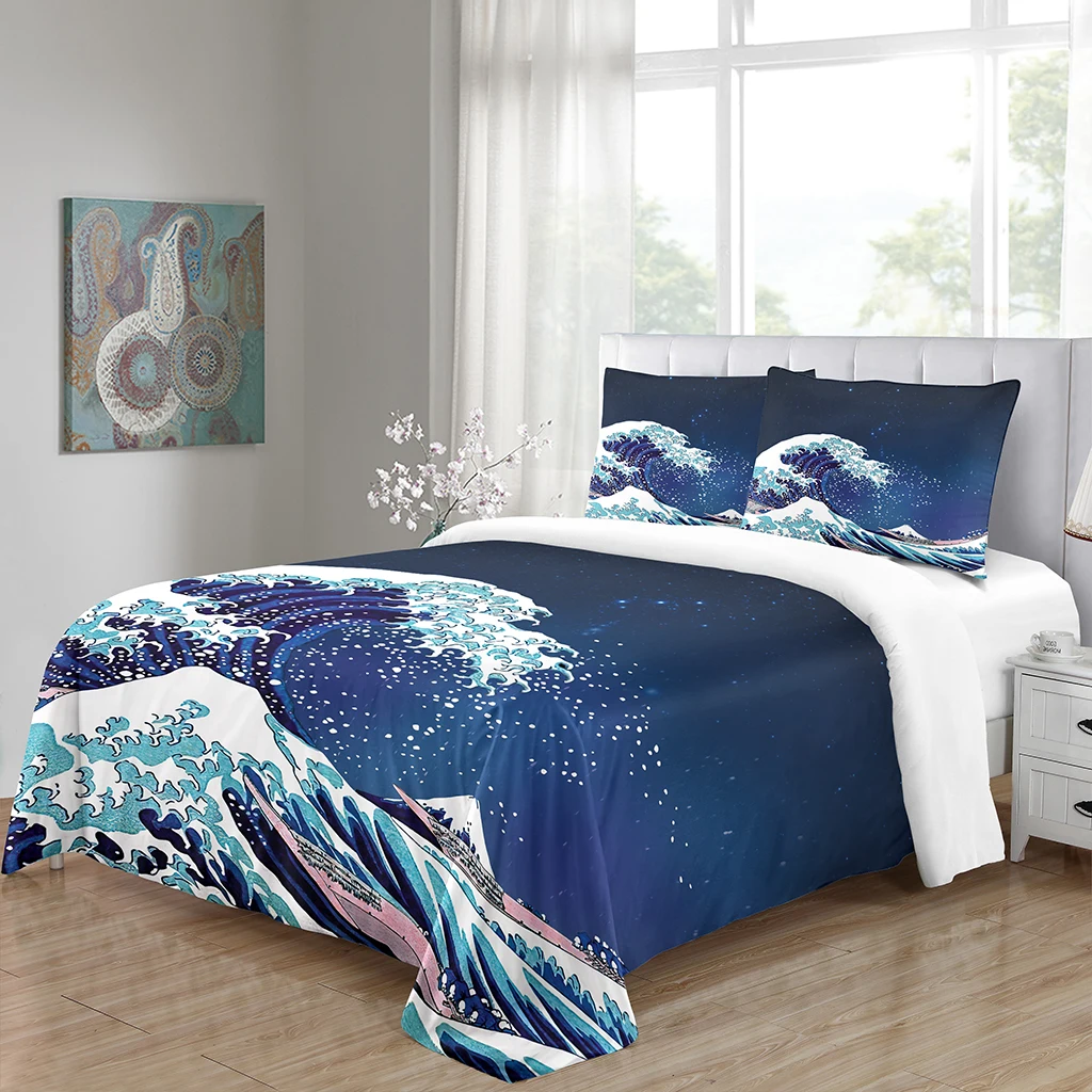 Imagem -04 - Japanese Wave Estilo Bedding Sets Cherry Blossoms Design Duvet Cover Grupo King Queen Twin Full Single Double Bed Pillow Cover