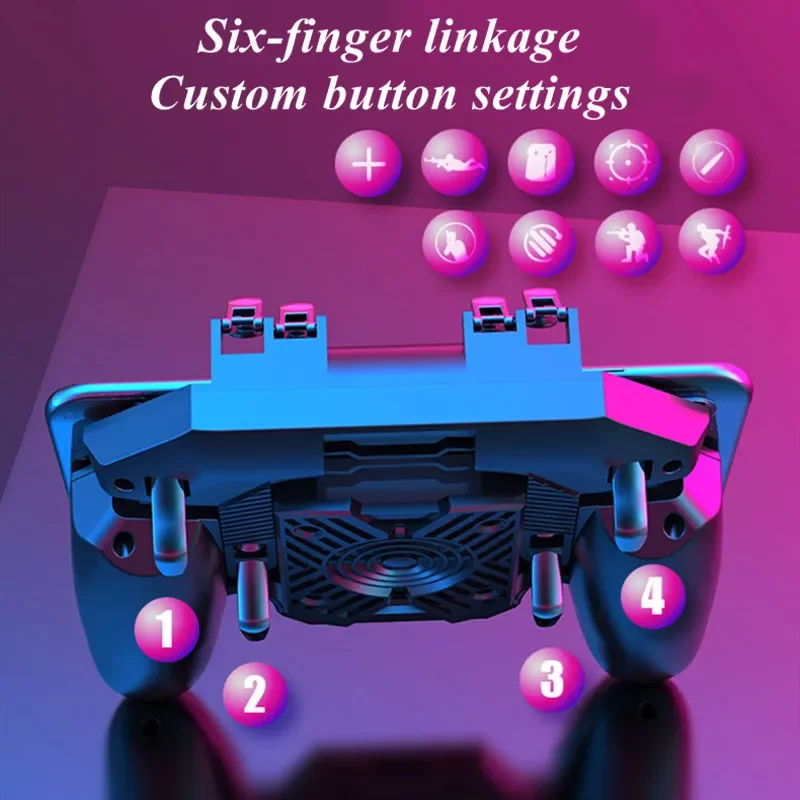 MEMO ABS Gamepad ponsel enam jari, joystick AK88 dengan kipas pendingin untuk PUBG tujuan menembak pegangan game untuk IPhone Android