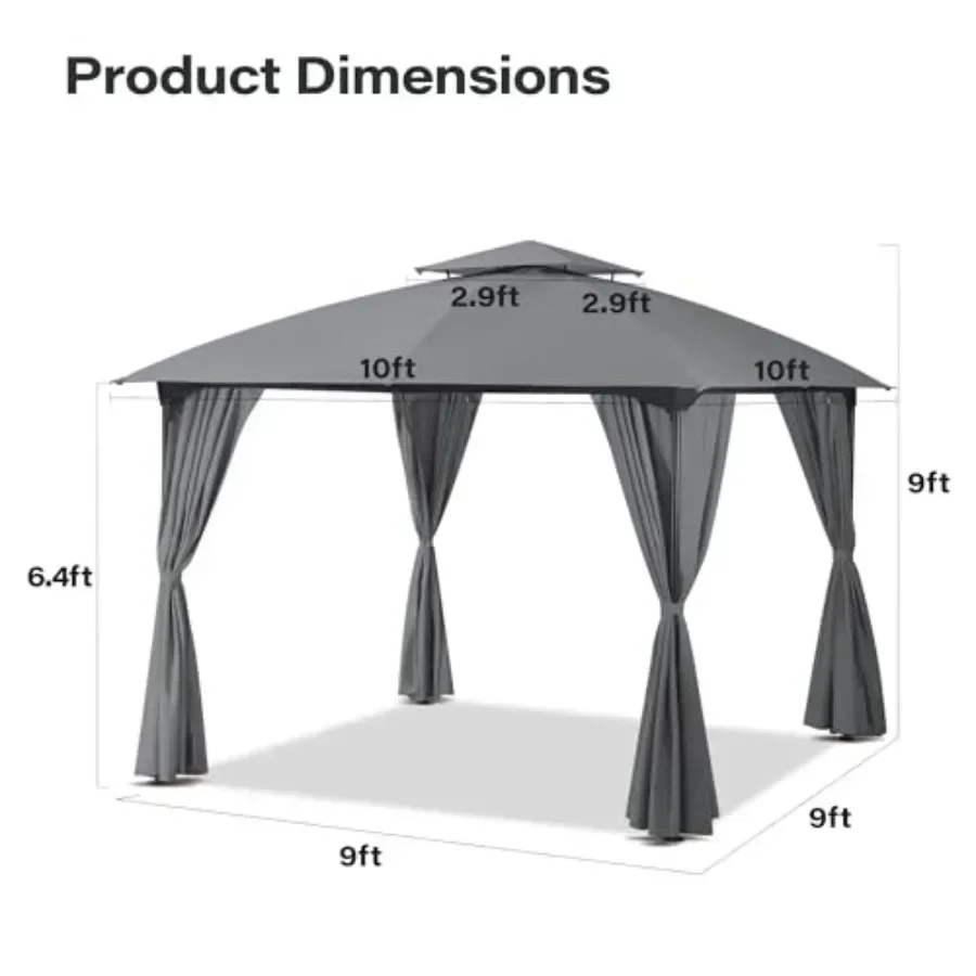 Patio Arc Gazebo Outdoor  Tent 10'x10' Party Tent Shelter with Curtains Expansion Bolts and Wind-Resistant Ropes for Patios Gar