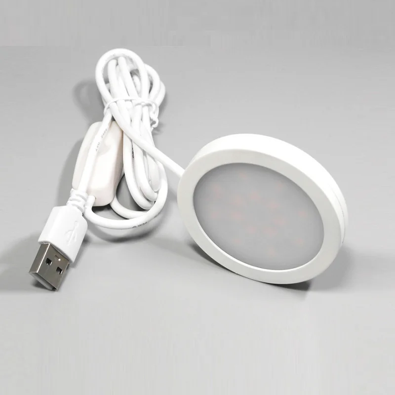 USB 5V Led sufitowe lampy punktowe ultracienki okrągła szafka reflektor z przełącznikiem półka wewnętrzna akwarium lampa Terrarium 3W