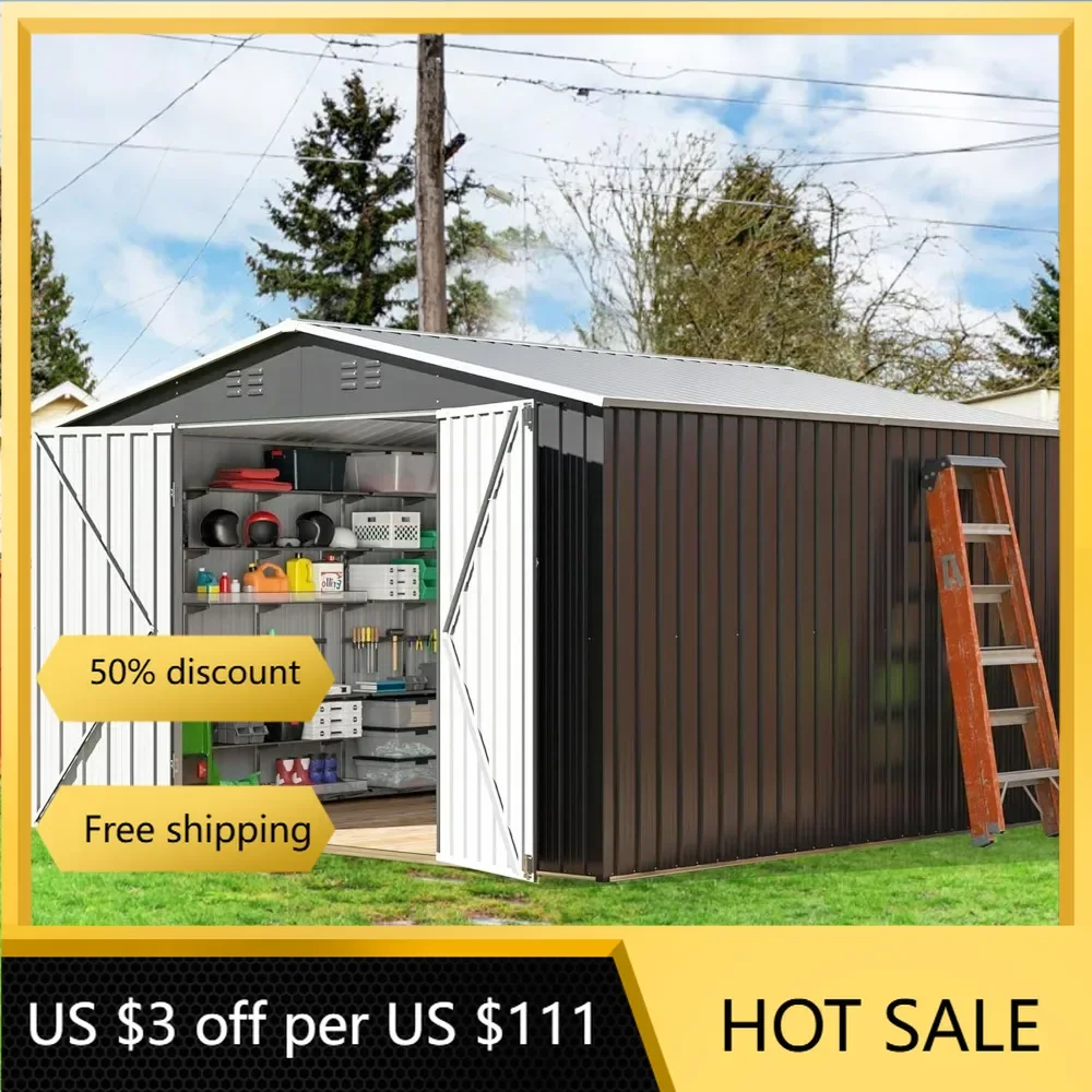 10 x 10 FT Outdoor Storage Shed, Metal Garden Shed with with Updated Frame Structure, Tool Sheds for Backyard Garden Patio Lawn