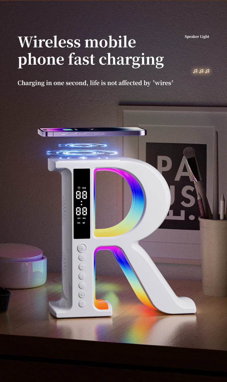 Multi-Function RGB Wireless Charger with Bluetooth Speaker & Night Light - Image 3