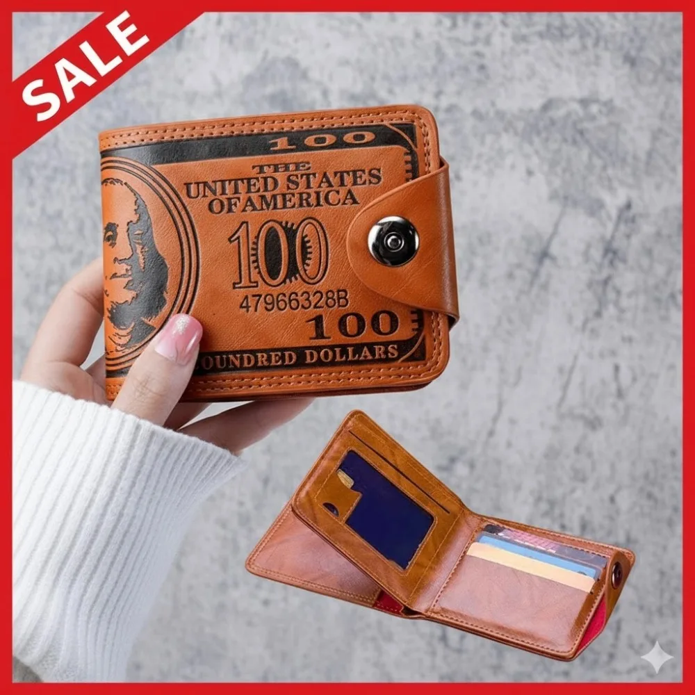 Herren-Geldbörsen mit 100 US-Dollar-Muster, männliche PU-Leder-Geldbörse mit Reißverschluss, Kartenhalter, Münzfach, Geldbörse, Geldbörse