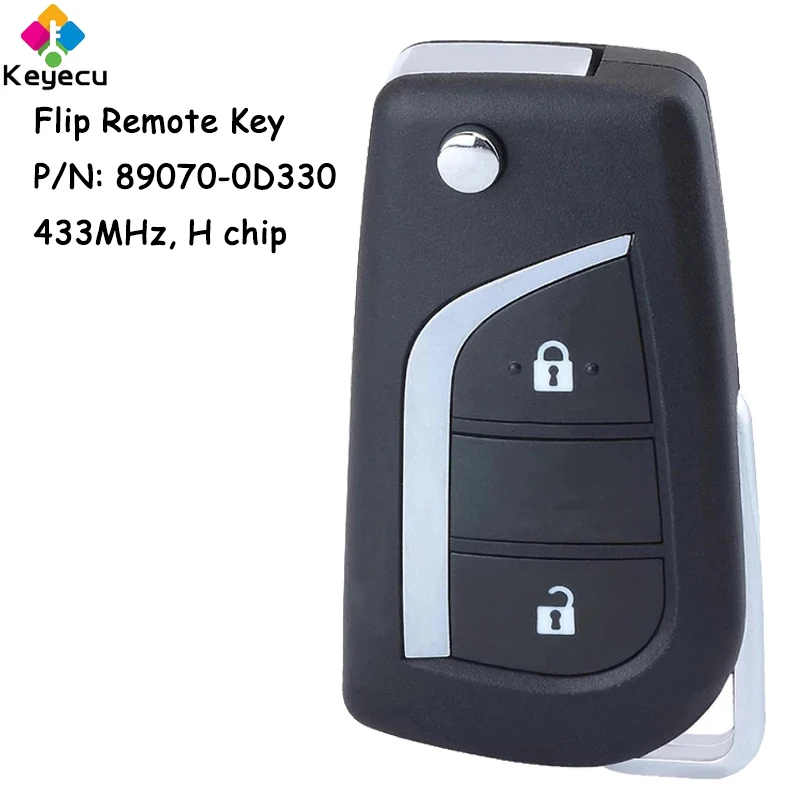 

KEYECU Flip Remote Control Car Key With 2 Buttons 433MHz H Chip for Toyota Aygo Yaris 2014 2015 2016 Fob P/N: 89070-0D330