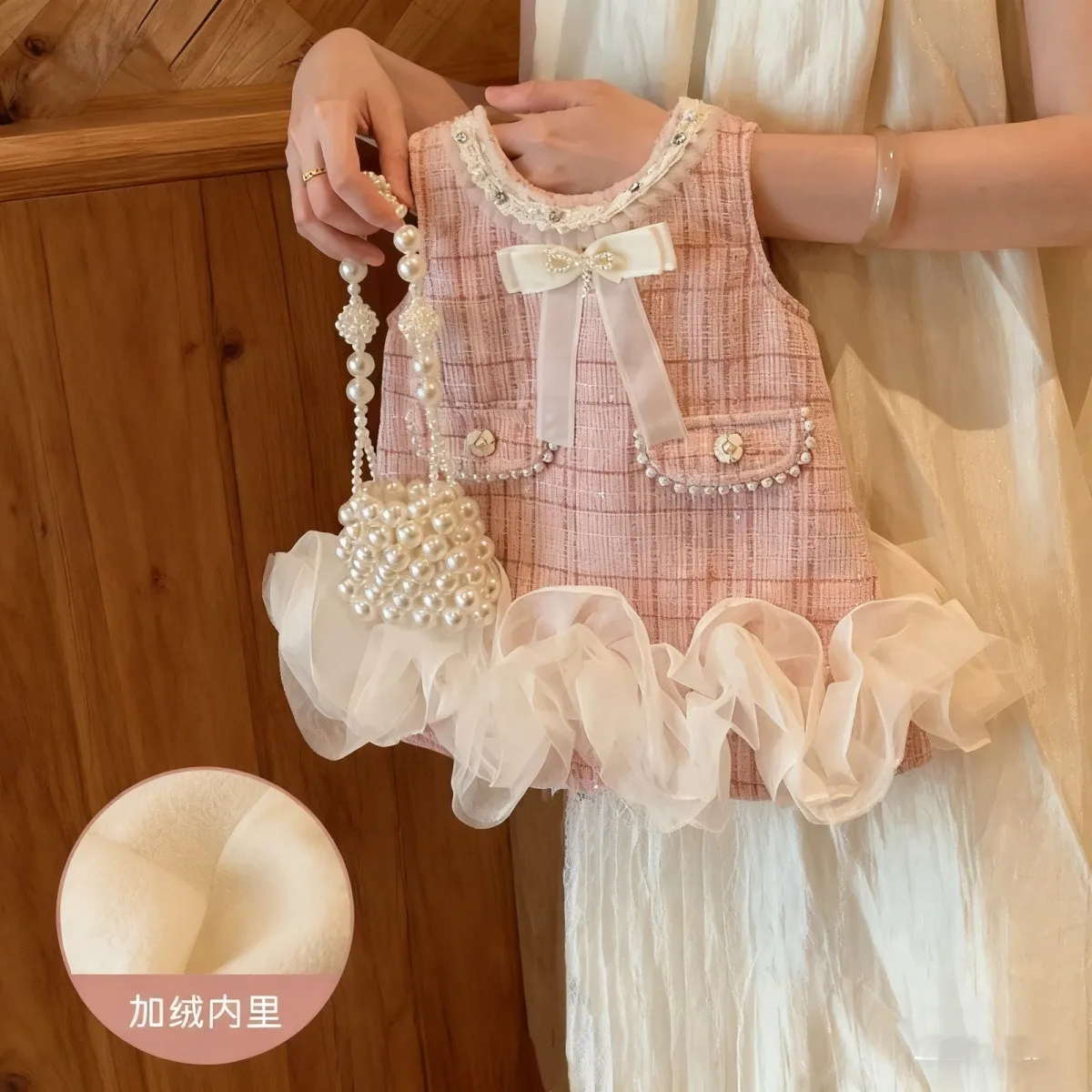 80-130 سنتيمتر الفتيات فستان الأميرة الخريف/الشتاء تانك القمم فستان الأطفال سميكة المخملية فستان أسفل قميص قطعتين مجموعة