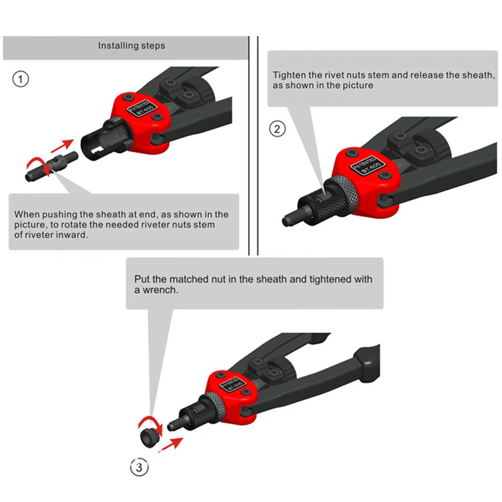 Ferramenta Riveter Gun com Mandril Intercambiável, porca roscada, rebite de perfuração, ferramenta manual, peça sobresselente, M3-M12