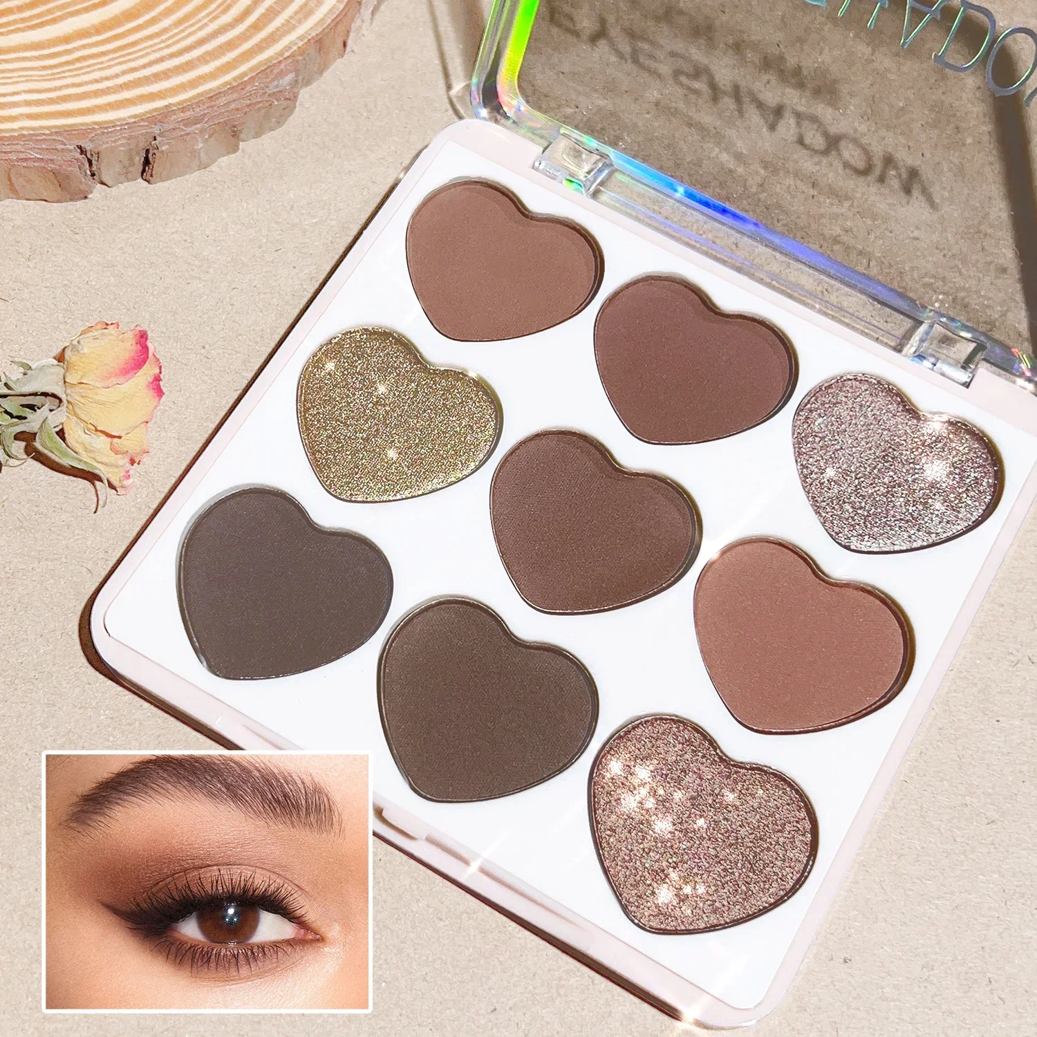 Paleta de sombras Love Nine Colors, brilho perolado fosco, à prova d'água e não é fácil de desbotar, paleta de maquiagem acessível