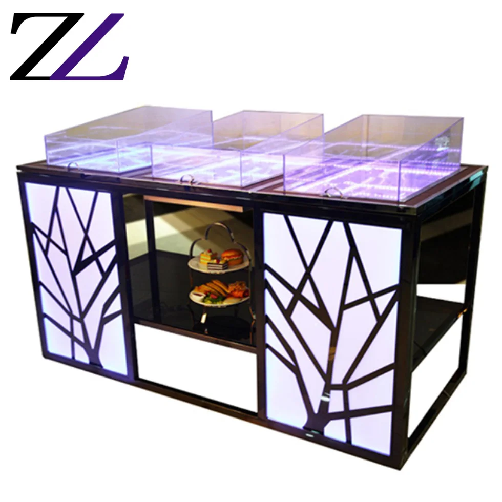 

LED Buffet Electric Cold Table Cabinet Cold bar Salad Sushi Seafood Display Server for Hotel Mobile Buffet Catering Equipment