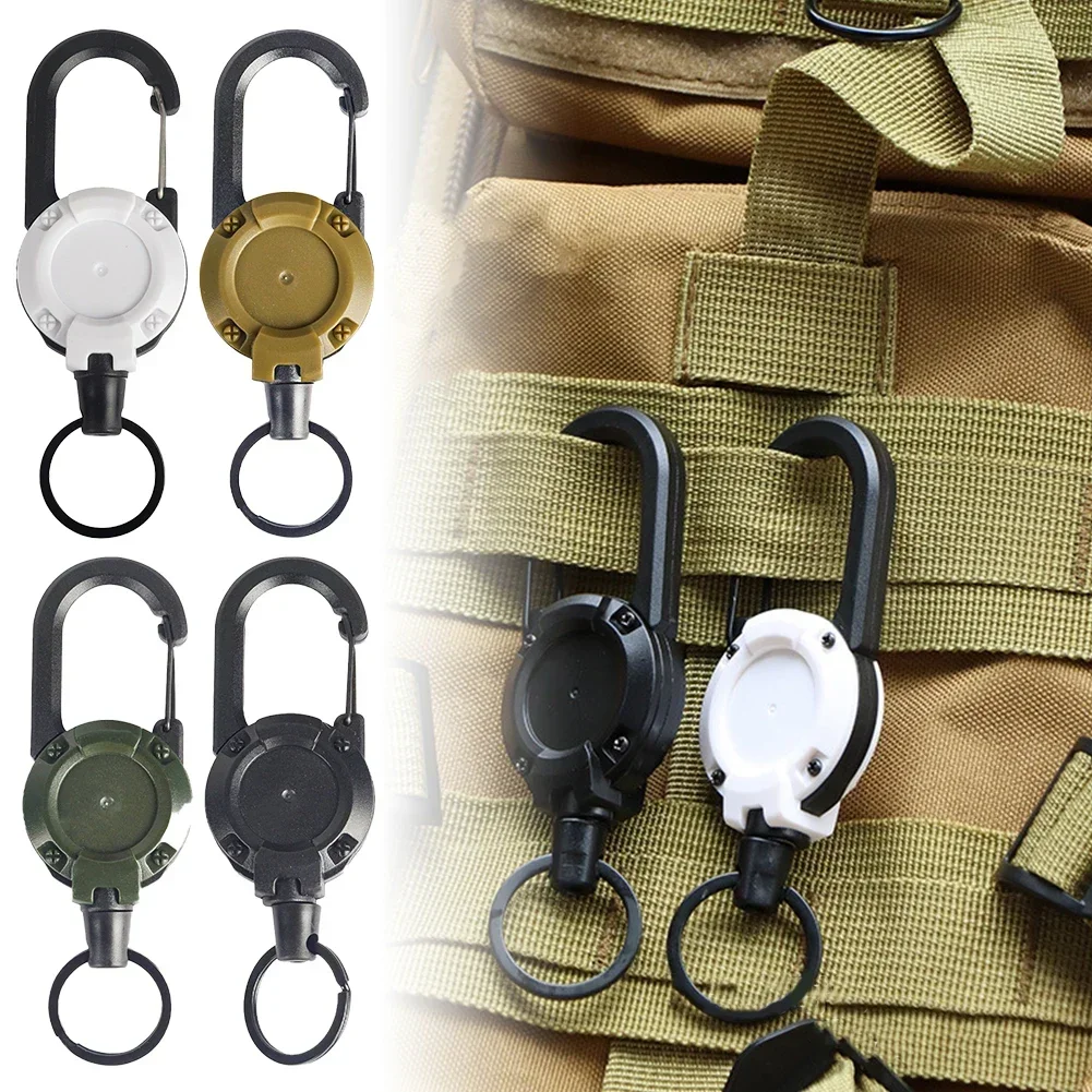 Anti-theft Tactical Carabiner Keychain Telescopic Hook Tool Camping Gear Outdoor Automatic Heavy Duty Retractable Wire Rope