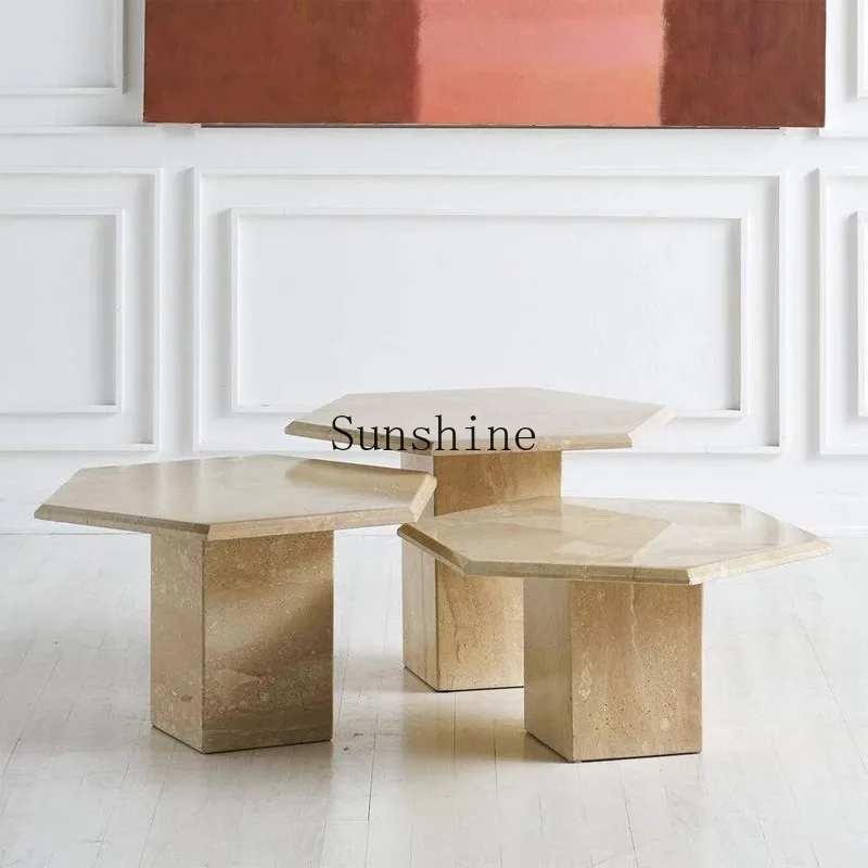 

Nordic light luxury marble square combination living room sofa side table modern simple small apartment travertine table