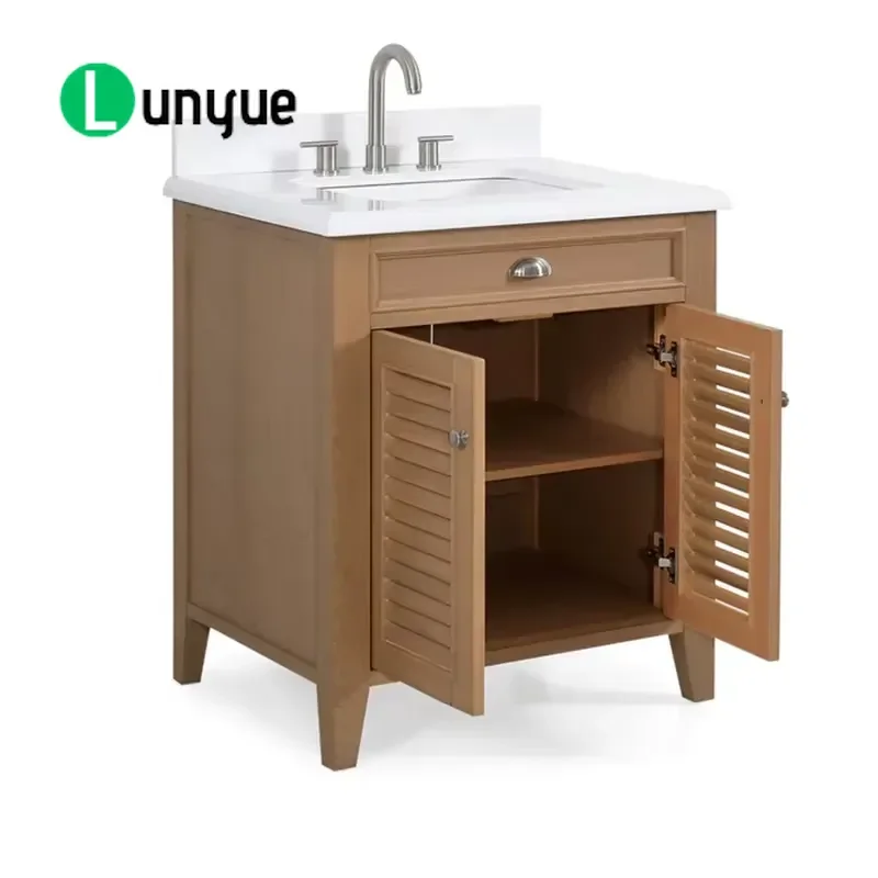 Modern Solid Birch Floor Standing Bathroom Sink Rectangle Waterproof Durable Easy Cleaning Single Basin for 30 50 60cm