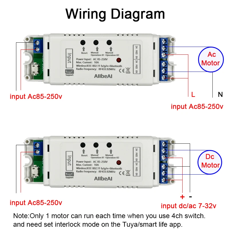 Tuya Smart Wifi 2CH Switch Module,Motor Controller for Rolling Sliding Door,AC 110V 220V 230V 2 Channel Relay,Alice RF433 Remote