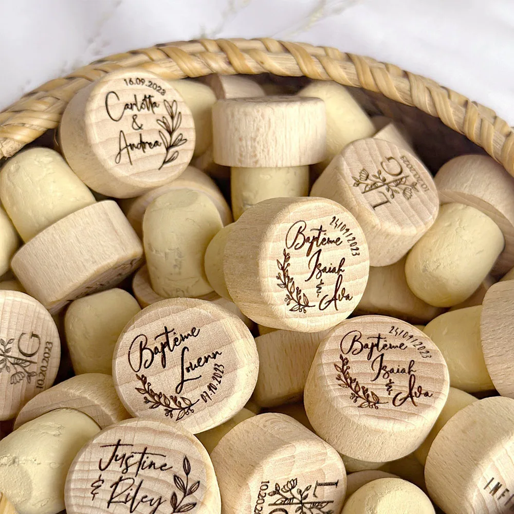 

20/50/100pcs Personalized Wine Cork Stoppers Bridal Shower Wedding Party Decoration Thank You Favors For Guest