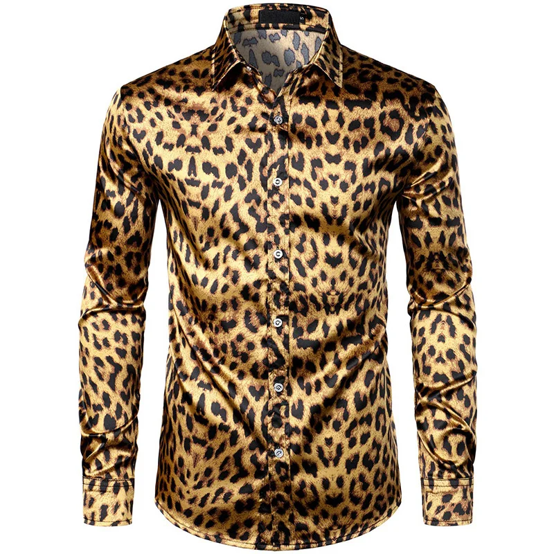 2024 Leopard Shirts Men Fashion Shirt Long Sleeve Hawaiian Shirts Cuba Beach Blouse Men\'s Clothing Button Up Camisas Streetwear