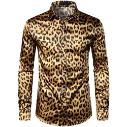 2024 Leopard Shirts Men Fashion Shirt Long Sleeve Hawaiian Shirts Cuba Beach Blouse Men's Clothing Button Up Camisas Streetwear