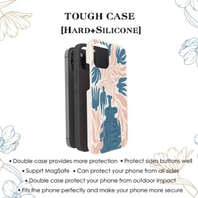 حافظة هاتف مغناطيسية لهاتف آيفون 17 16 15 14 13 12 11 16e Air PRO Plus مزهرية زرقاء مطبوعة غطاء مقاوم للصدمات من الأكريليك الصلب