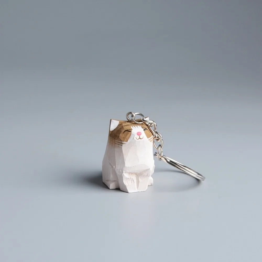 Ginger Cat Handmade Wooden Carving Cat Keychain Creative Funny Ragdoll Cat Pendant Cartoon Cute Siamese Cat Keyring