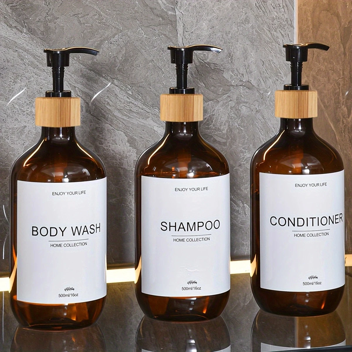 Bathroom Shampoo Dispenser Set 500ml Conditioner Body Wash Bottles Refillable Dispenser Farmhouse Decoration Storage Bottles