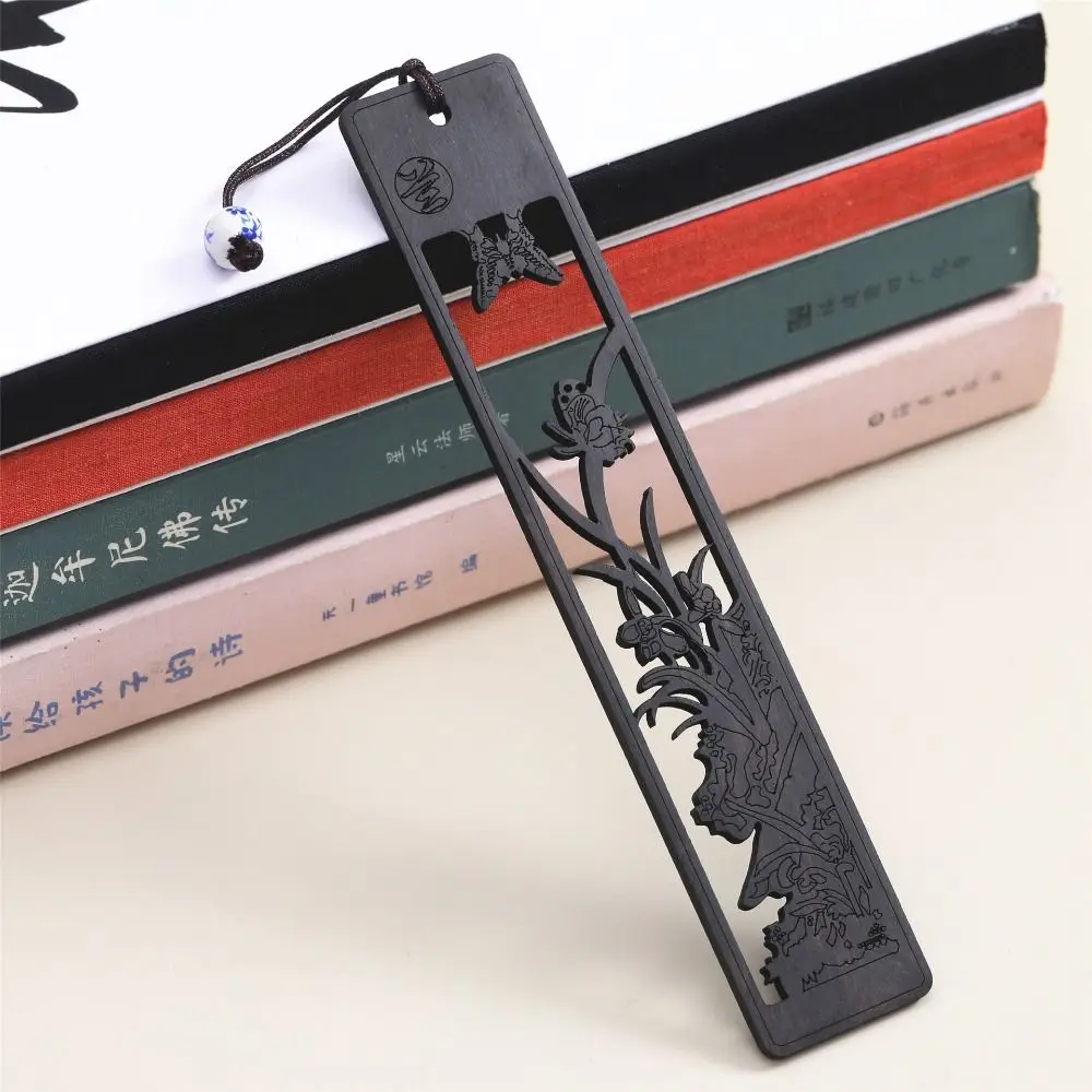 Creative Wooden Bookmark Color Painted Hollow Carving Book Clip Ebony Chinese Style Pagination Mark School Office Supplies