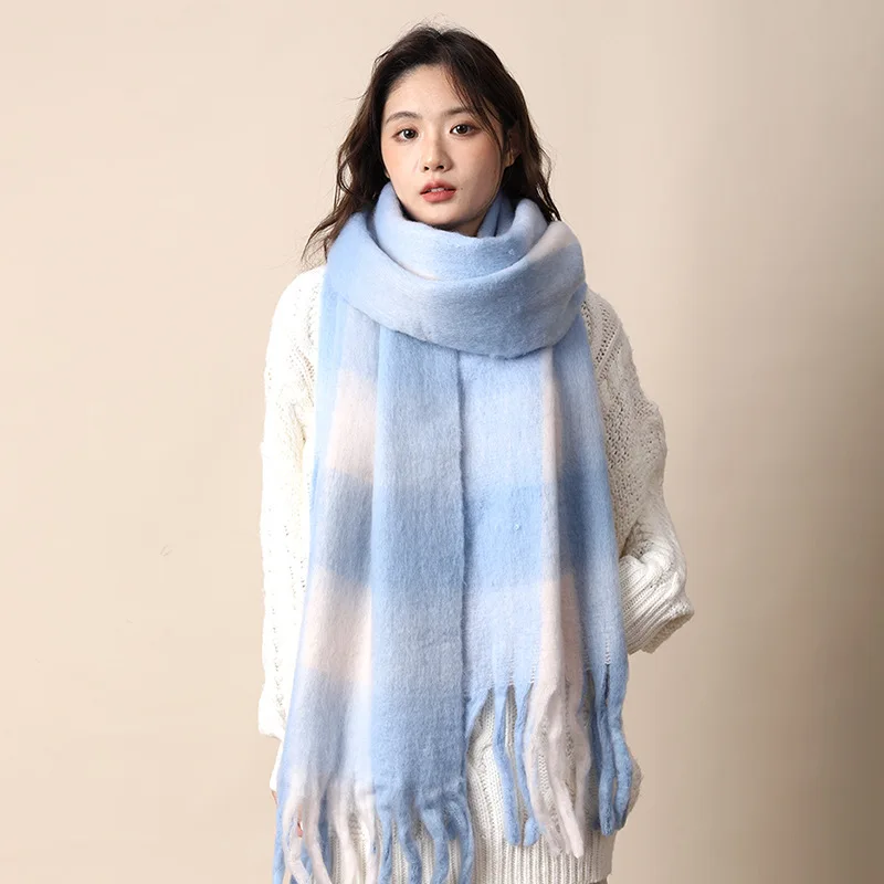 Mohair Plush Scarf for Women Winter Thick Warm Protective Neck Wear Versatile Korean Style Shawl Wrap