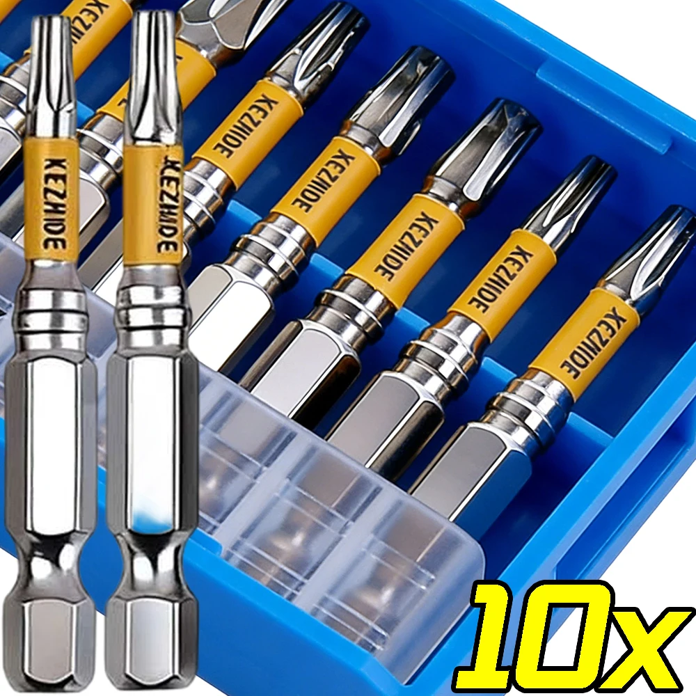 

10Pcs Strong Magnetic Torx Screwdriver Head Set Anti-Slip Impact-Resistant Bits Hex Shank T7-T40 with Clear Base S2 Steel 50mm