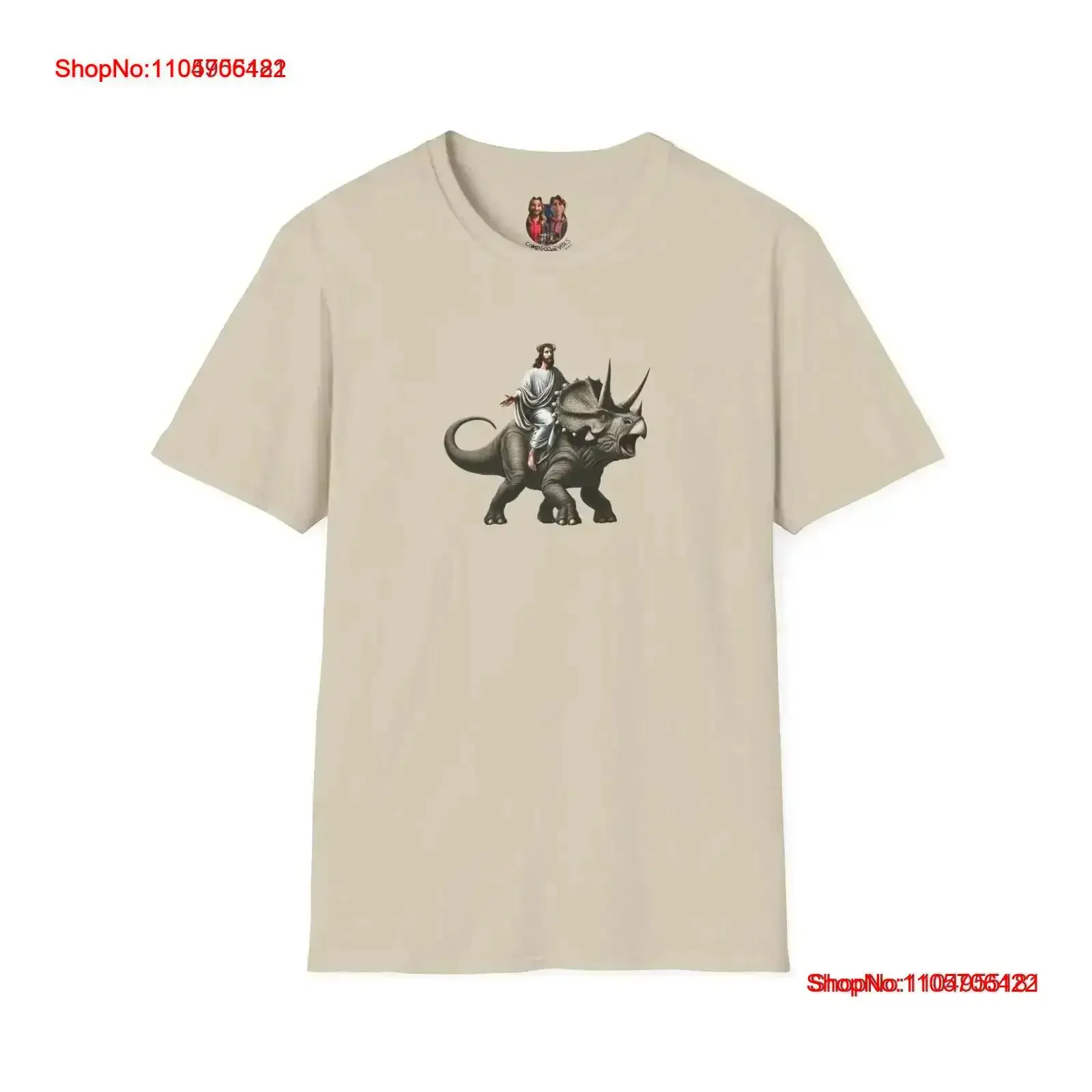 Fun T Shirt Jesus Dinosaure print christ triceratops satiric religious clothes ethical apparel vintage Washed Stylish vintage