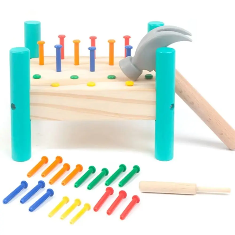 Montessori Knock Nails Werkzeug Holz Frühes Lernen Doppel Seiten Stecktafel Kunststoff Nagel Montage Werkzeug Baby Hammer Hit Holz Spielzeug