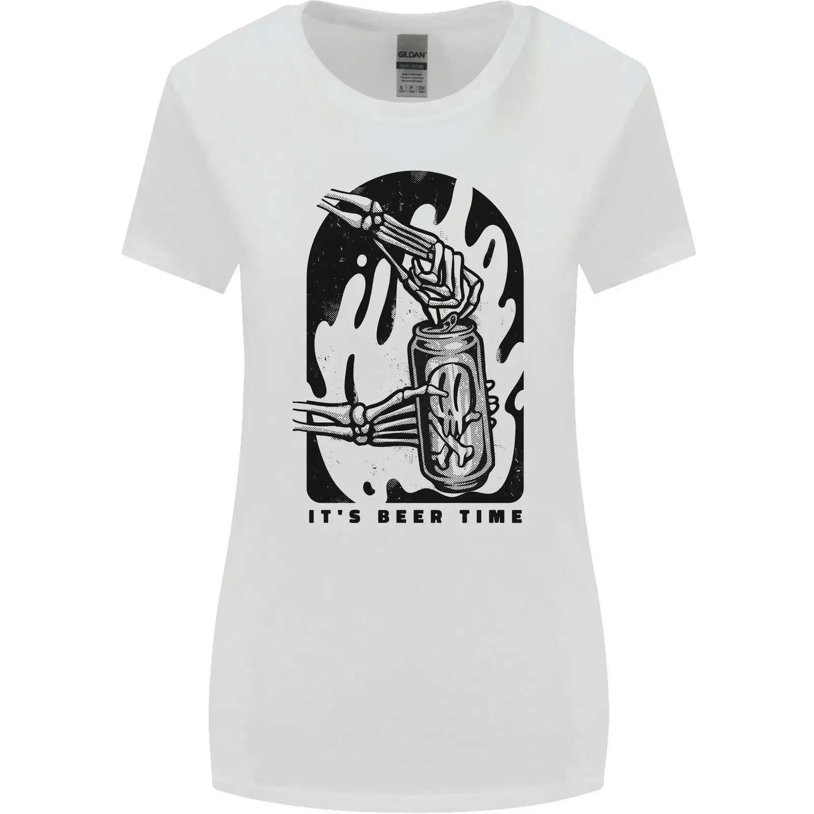Es Ist Bierzeit Skelett Hand Schädel Damen weit geschnittenes T-Shirt Vintage Washed Leicht vielseitig Einsetzbar Lässig Stilvoll