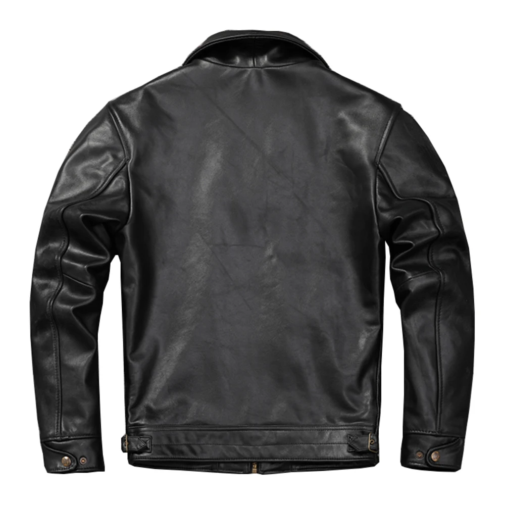 Classic Black Made of Genuine Men Natural Top Layer Cowhide Leather Jacket Simple slim Fashion corium Moto Coat