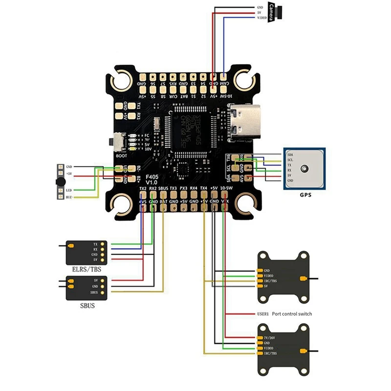 HW-elF405 التحكم في الطيران 60A ESC برج الطيران F405 BLS 60A BLS 4 في 1 التحكم في الطيران ESC 30.5x30.5 مللي متر FPV طائرة بدون طيار