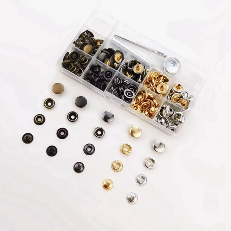 Hot 50 Sets 15Mm Metal Snap Fastener Button Press Popper With Tool Leather Bag Clothes Jacket Repair Assortment Kit