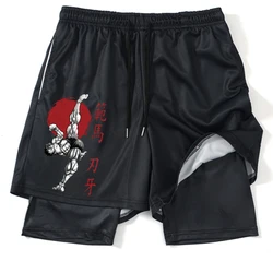 Shorts masculinos de compressão anime hanma baki estampa, calças de corrida secagem rápida, fitness, performance 2 em 1, verão