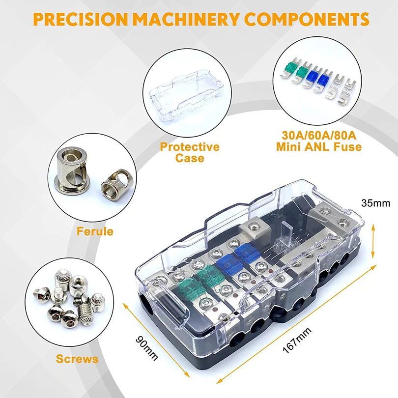 Блок предохранителей для распределения звука автомобиля с заземляющим мини-предохранителем распределительный блок 0/4GA 4-ходовые предохранители держатель усилитель красный индикатор