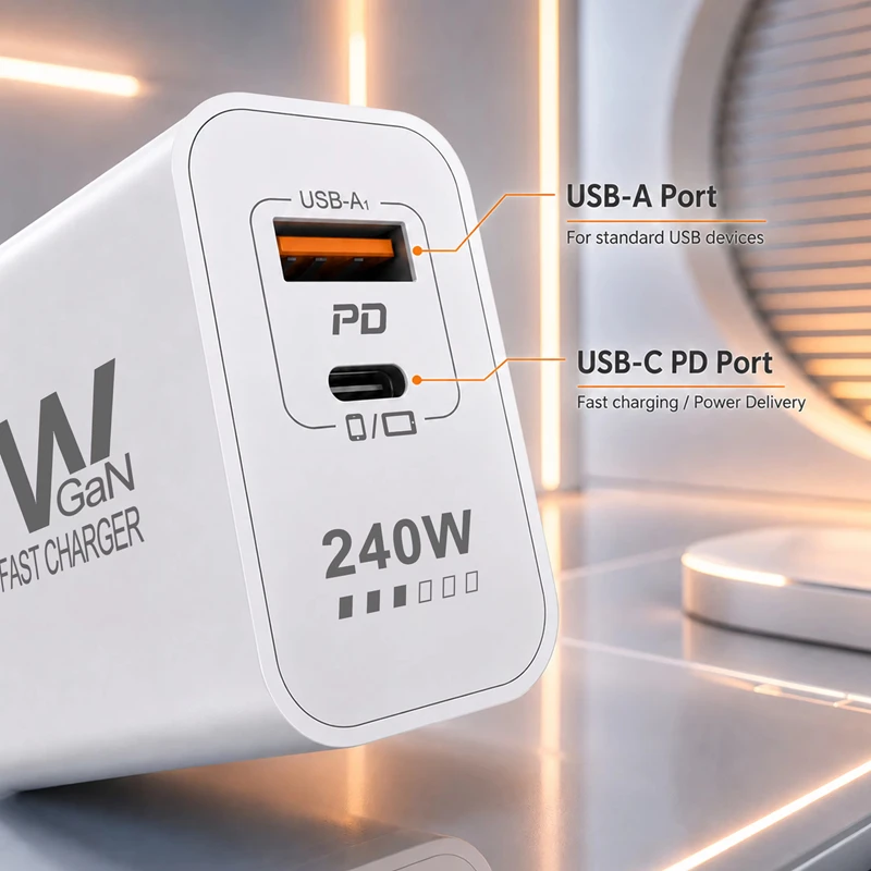 240W GaN PD USB C Charger For iPhone 17 16 15 14 13 12 Pro Max Phone QC 3.0 PD 3.0 USB Type C Fast Charging For Xiaomi iPad