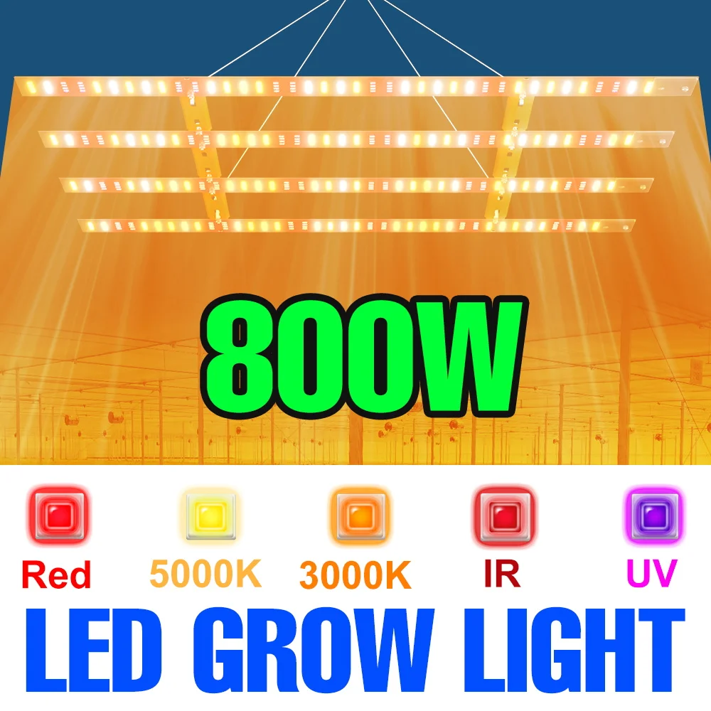 800W LED Plant Grow Light Full Spectrum Quantum Board Greenhouse Vegetables Indoor Flower Seedling Cultivation Hydroponics IR UV