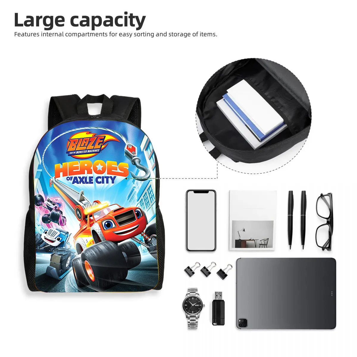 3Pcs Set Blaze and the Monster Machines School bags with Lunch Bags Pencil Case, Children Backpack For School Gift for Kids