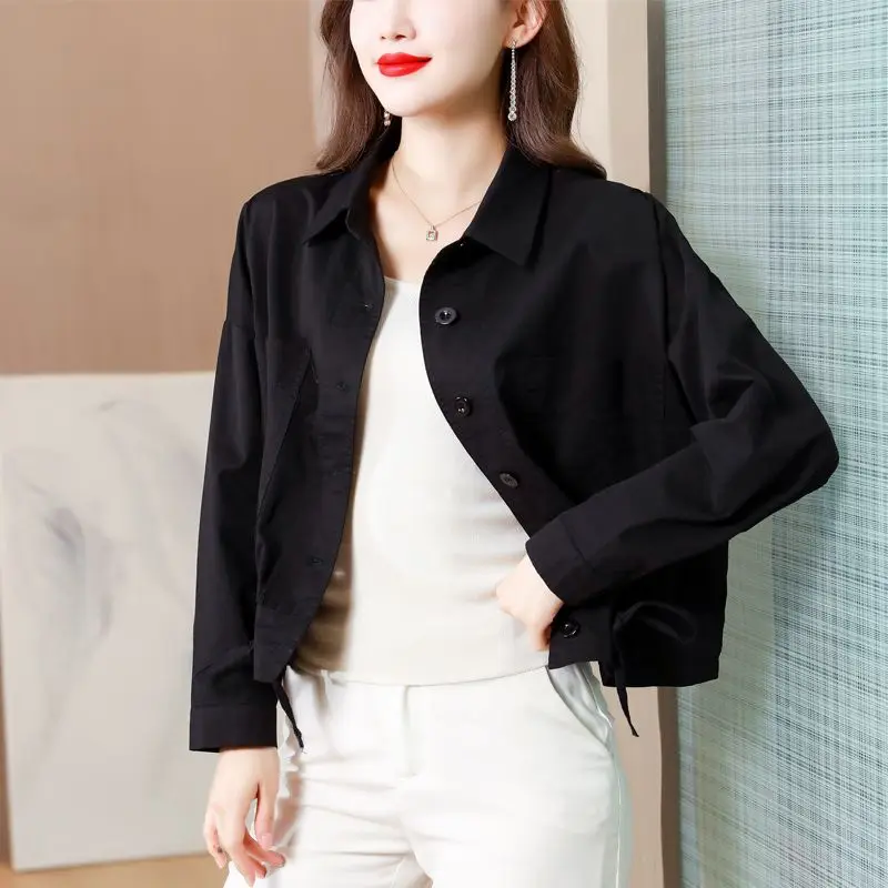 Casual Thin Jacket for Women Spring Autumn New Korean Loose Long Sleeve Solid Drawstring Short Coats Top Vintage Fashion Clothes