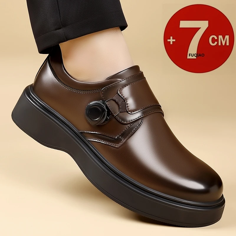 

Men Dress Shoes Flat/7cm Inner Elevator Thick Sole Rotating Buckle Fashion Gentleman Casual Business Commute Wedding Party Shoes