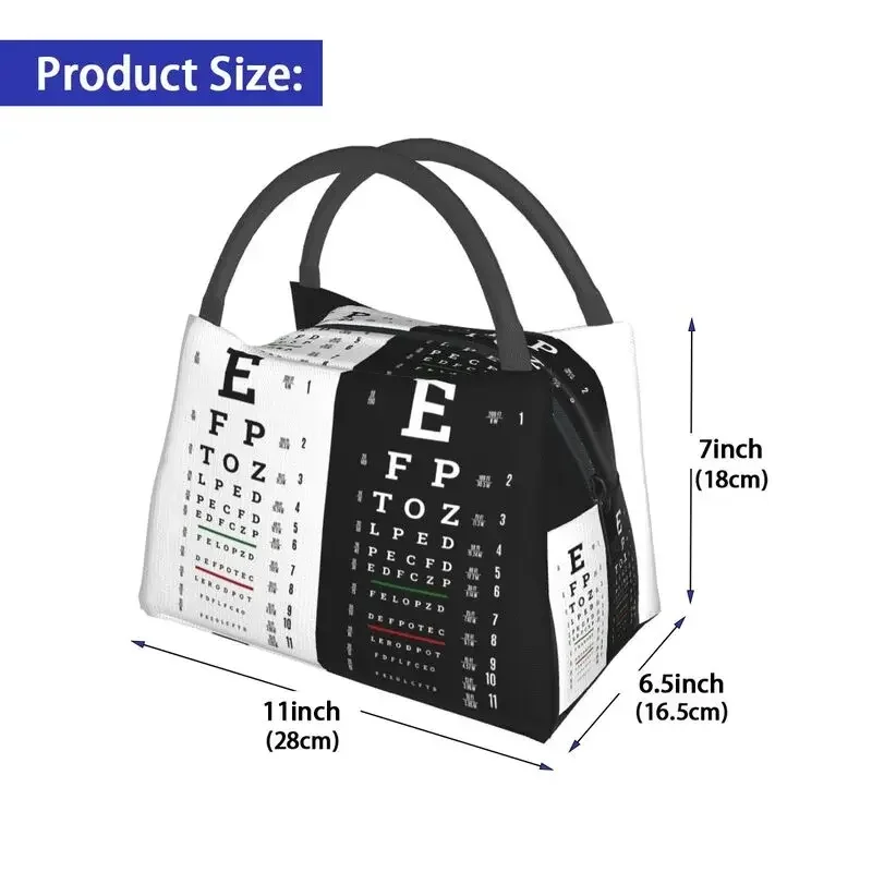 Snellen Eye Test Lunch Bag Isolado, Optometrista Optometrista, Refrigerador Térmico Reutilizável, Lancheira para Mulheres, Tote de Piquenique