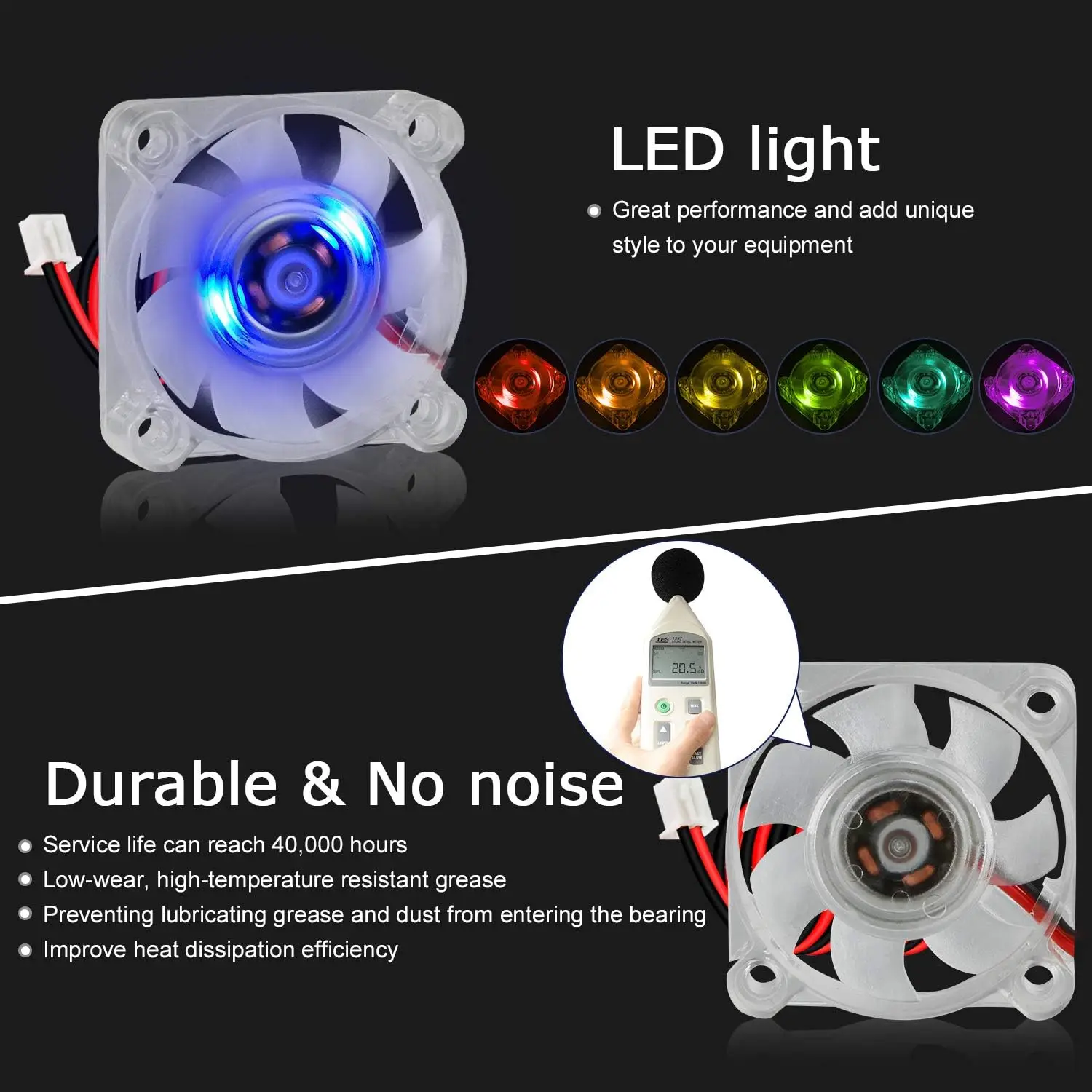 2pcs 40mm RGB Fan 12V 24V Ender 3 Fan Upgrade 24 Volt Fans LED Colorful 4010 Hydraulic Bearing, Works with Ender 3 Pro 3X CR-10S view 5