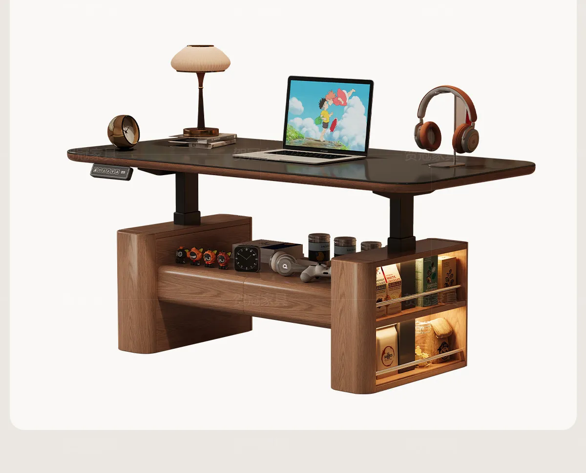 Solid wood electric lifting coffee table dining table integrated two-in-one high-end atmosphere advanced sense movable