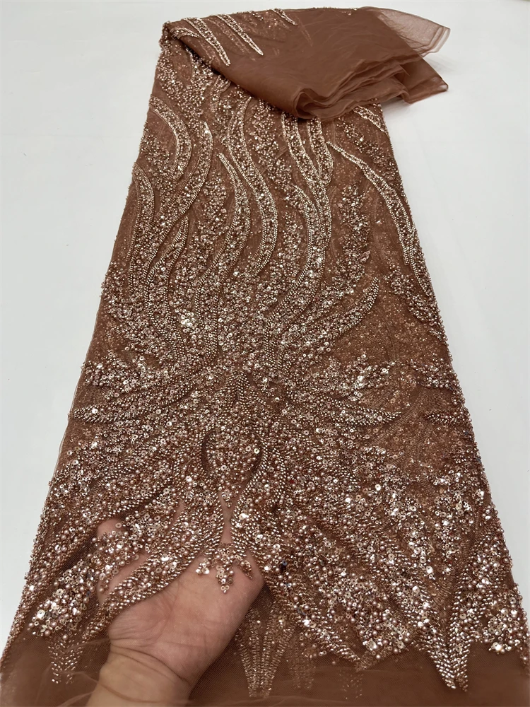 

African Nigerian Lace Fabrics 2023 High Quality Lace Sequins French Tulle Embroidery Luxury Bridal Beaded Lace For Wedding