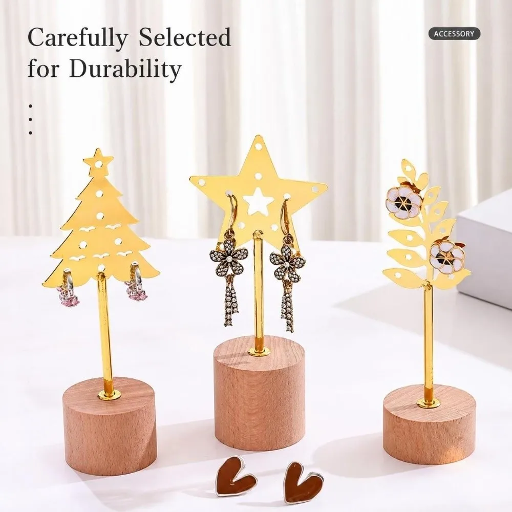 Metal Iron Earring Display Stand Wooden Base Desktop Decoration Ornament Jewelry Organizer Holder Earring Rack Stud Earrings