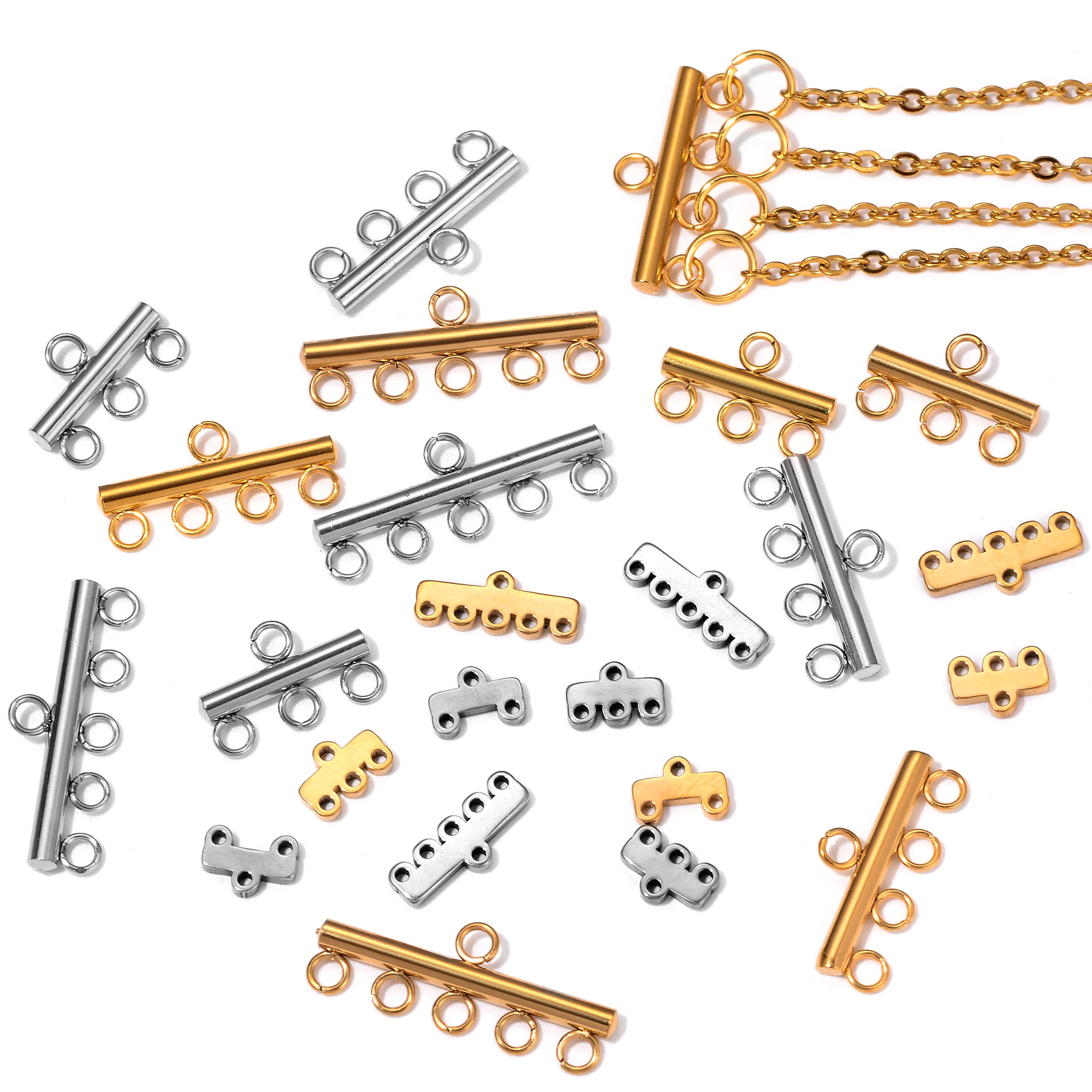 20pcs/lot Stainless Steel Layer Necklace Bracelet Clasp Bails 5 Loops Drop Earrings Chains Connectors DIY Jewelry Making Finding