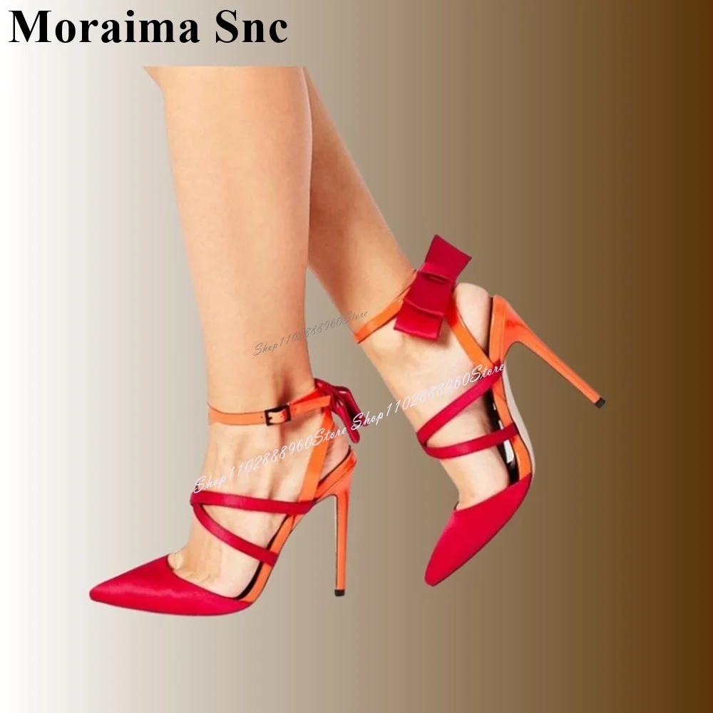 

Mixed Color Ribbon Bow Knot Sandals Thin High Heel Women Shoes Ankle Buckle Strap Pointed Toe 2024 Fashion Zapatos Para Mujere