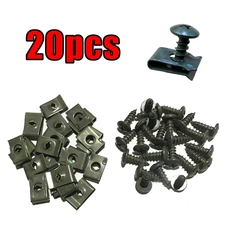 10/20 Sets Motorcycle Car Scooter ATV Moped Ebike Plastic Cover Metal Retainer Self-tapping Screws and U-Type Clips Accessories